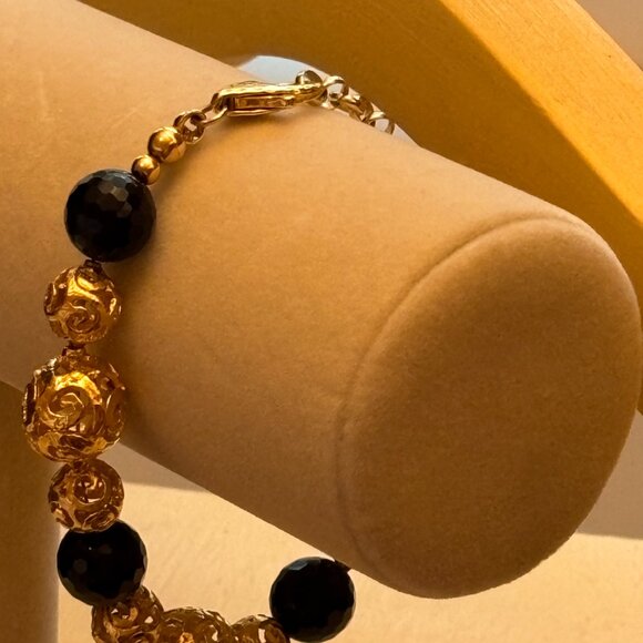 B Italy Bronzo Italia Gold Plated Black Crystal Bracelet - Picture 4 of 11